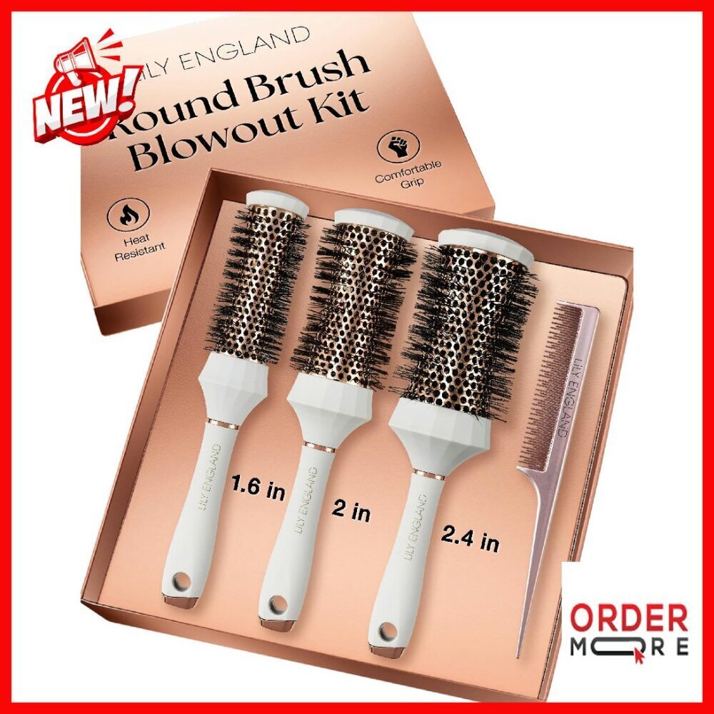 Professional Round Hair Brush Set 4-Piece Blow Dry Kit with Comb